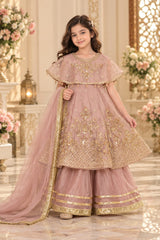 KD-MX-006 – Girls Luxury Organza Cap Shawl Style Frock with Plazo TANVEER COLLECTION