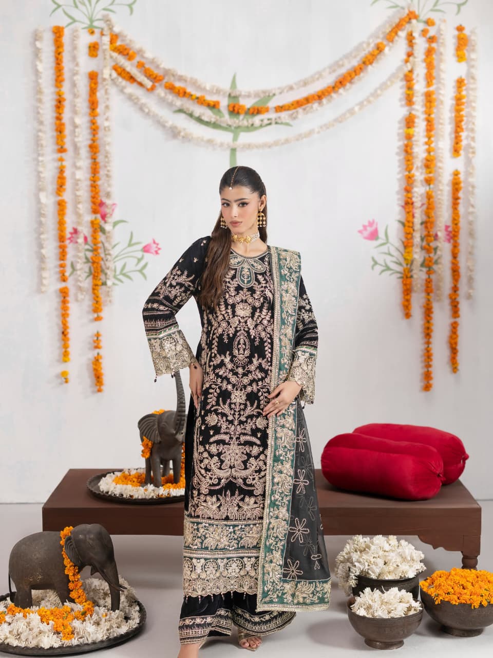 VEL004 – Black Luxury Sequin Embroidered Micro Velvet 3 Piece Suit