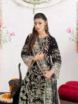 VEL004 – Black Luxury Sequin Embroidered Micro Velvet 3 Piece Suit TANVEER COLLECTION