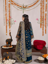 VEL008 – Deep Teal Blue Luxury Sequin Embroidered Micro Velvet 3 Piece Suit TANVEER COLLECTION