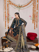 VEL008 – Deep Teal Blue Luxury Sequin Embroidered Micro Velvet 3 Piece Suit TANVEER COLLECTION