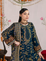 VEL008 – Deep Teal Blue Luxury Sequin Embroidered Micro Velvet 3 Piece Suit TANVEER COLLECTION