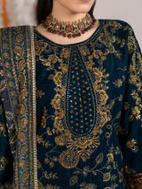 VEL008 – Deep Teal Blue Luxury Sequin Embroidered Micro Velvet 3 Piece Suit TANVEER COLLECTION