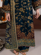 VEL008 – Deep Teal Blue Luxury Sequin Embroidered Micro Velvet 3 Piece Suit TANVEER COLLECTION
