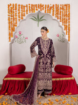 VEL006 – Deep Plum Luxury Sequin Embroidered Micro Velvet 3 Piece Gown Suit TANVEER COLLECTION