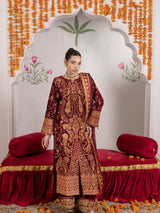 VEL005 – Deep Maroon Luxury Sequin Embroidered Micro Velvet 3 Piece Gown Suit TANVEER COLLECTION
