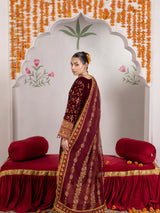 VEL005 – Deep Maroon Luxury Sequin Embroidered Micro Velvet 3 Piece Gown Suit TANVEER COLLECTION