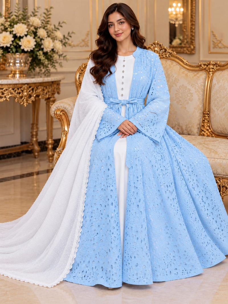 CLF020 – Sky Blue Chikankari Gown Style Maxi | Stone Linen Winter Collection