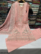 MTK-019 – Pastel Peach Floral Embroidered 3 Piece Pakistani Suit