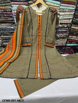 CFWK-001-MLTI – Beige & Orange Striped Printed 3 Piece Pakistani Frock Suit